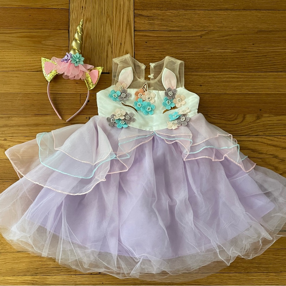 New with tags NNJXD girls unicorn dress size 100 plus unicorn headband.